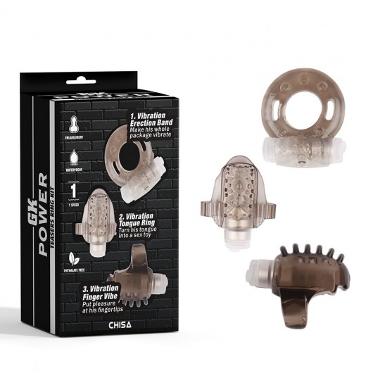 Набор из 3 дымчатых эрекционных колец с вибрацией Teasers Ring Kit - Chisa - в Нижнекамске купить с доставкой