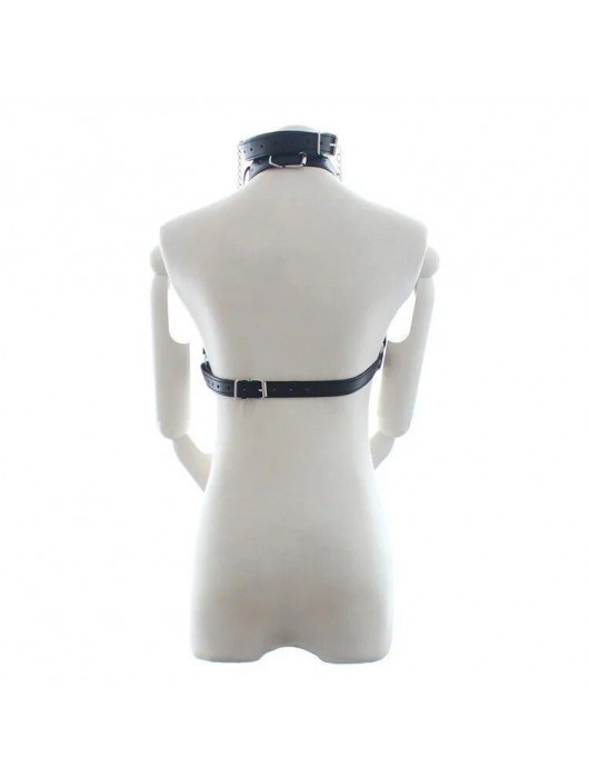 Черная портупея на грудь с кляпом и зажимами для сосков - Notabu - купить с доставкой в Нижнекамске