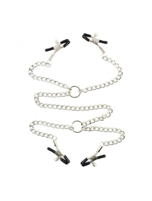 Серебристые зажимы для сосков и половых губ на тонкой цепочке - Notabu - купить с доставкой в Нижнекамске