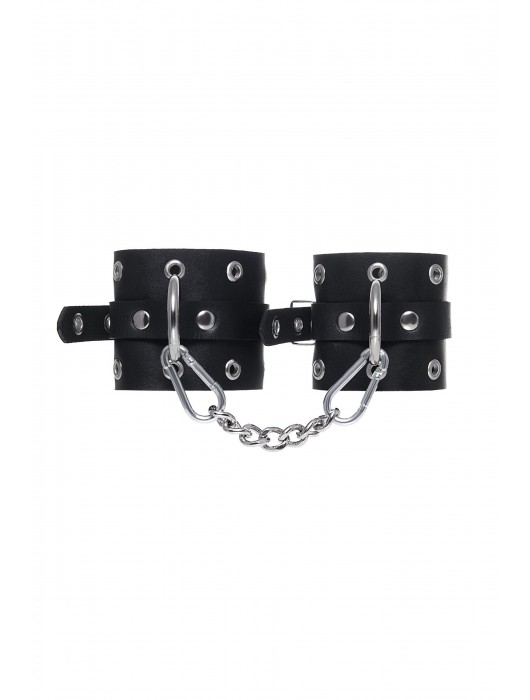 Черные кожаные однослойные наручники с люверсами - Pecado - купить с доставкой в Нижнекамске