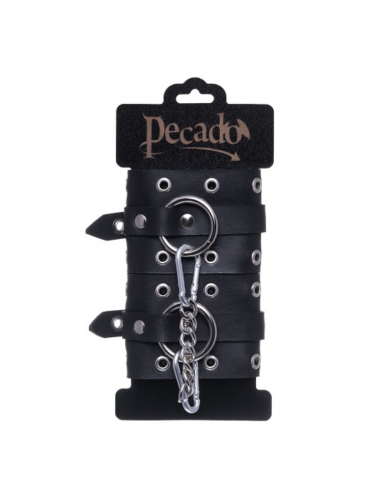 Черные кожаные однослойные наручники с люверсами - Pecado - купить с доставкой в Нижнекамске