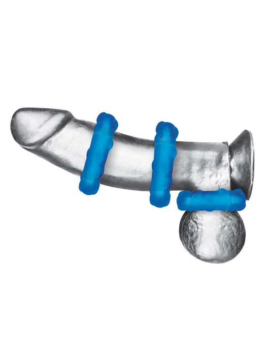 Комплект из трех голубых эрекционных колец 3-Pack Ribbed Rider Cock Ring Set - BlueLine - в Нижнекамске купить с доставкой