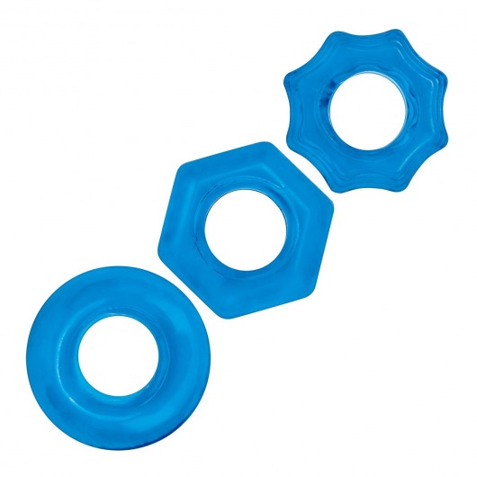 Комплект из трех голубых колец для эрекции 3-Pack Nuts   Bolts Stretch Cock Ring Set - BlueLine - в Нижнекамске купить с доставкой