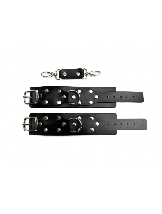 Черные кожаные наручники Sex Game - БДСМ Арсенал - купить с доставкой в Нижнекамске