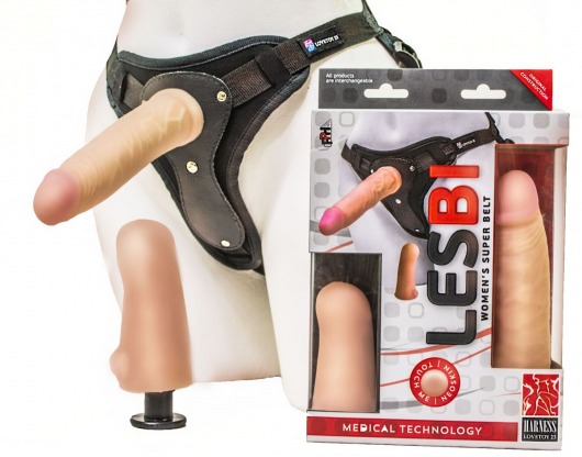 Телесный страпон Harness LESBI с вагинальной пробкой - 16,5 см. - LOVETOY (А-Полимер) - купить с доставкой в Нижнекамске
