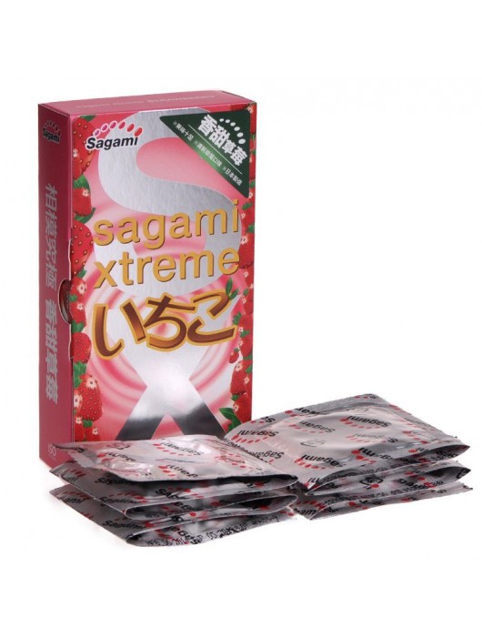 Презервативы Sagami Xtreme Strawberry c ароматом клубники - 10 шт. - Sagami - купить с доставкой в Нижнекамске
