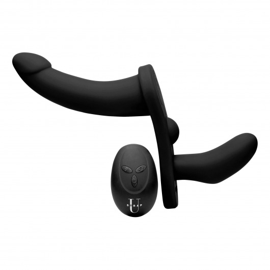 Черный вибрострапон Double Take 10X Double Penetration Vibrating Strap-on Harness - XR Brands - купить с доставкой в Нижнекамске
