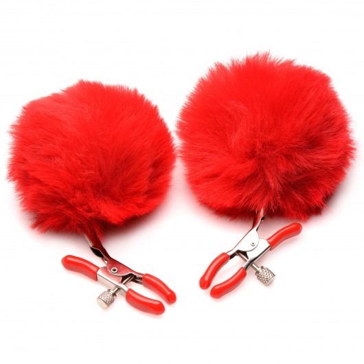Красные зажимы на соски с помпонами Pom Pom - XR Brands - купить с доставкой в Нижнекамске