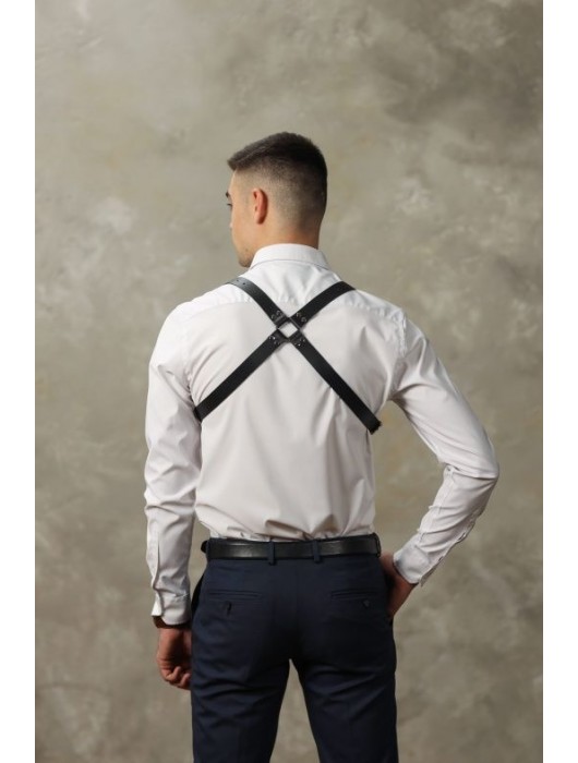 Черная мужская кожаная портупея №4 - БДСМ Арсенал - купить с доставкой в Нижнекамске