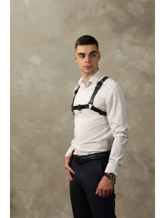 Черная мужская кожаная портупея №4 - БДСМ Арсенал - купить с доставкой в Нижнекамске