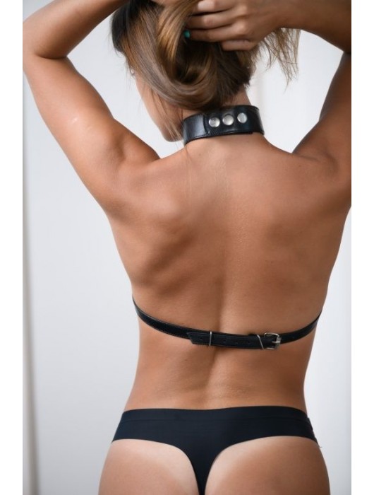 Черная кожаная сбруя с ошейником plus size из нежной кожи - БДСМ Арсенал - купить с доставкой в Нижнекамске