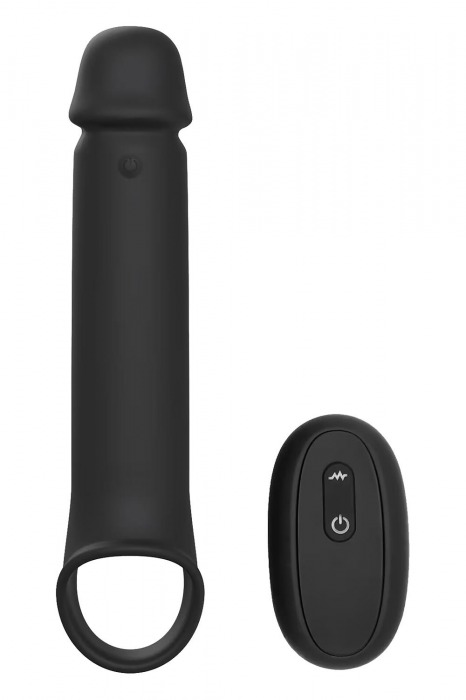 Черная насадка-удлинитель с вибрацией Vibrating Extender With Remote - Dream Toys - в Нижнекамске купить с доставкой