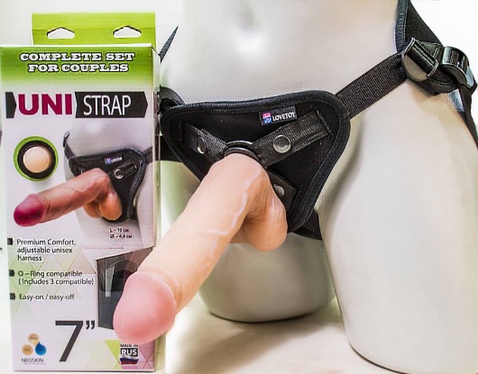Страпон-унисекс с двумя насадками UNI strap 7  Harness - 19 и 16 см. - LOVETOY (А-Полимер) - купить с доставкой в Нижнекамске
