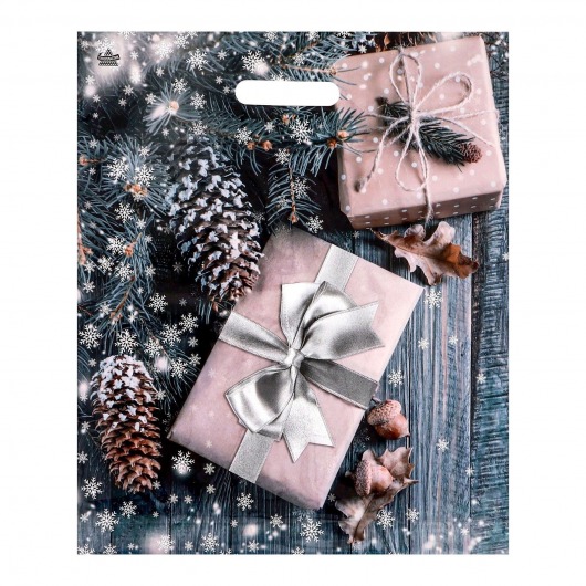 Новогодний пакет с принтом в виде подарков и вырубной ручкой (45х38 см) - Сима-Ленд - купить с доставкой в Нижнекамске