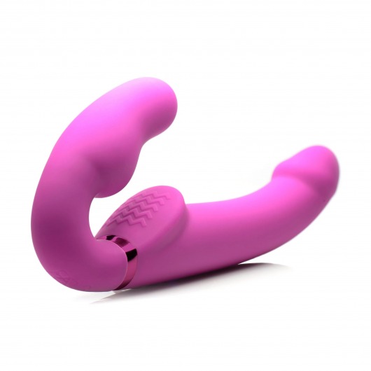 Розовый безремневой страпон с вибрацией и функцией расширения Inflatable Ergo-Fit Strapless Strap-On - XR Brands - купить с доставкой в Нижнекамске