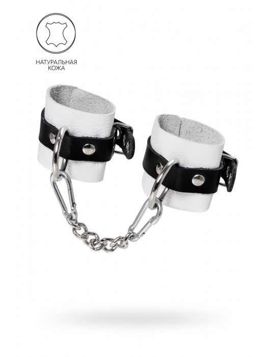 Бело-черные кожаные наручники с одним ремешком с люверсами - Pecado - купить с доставкой в Нижнекамске