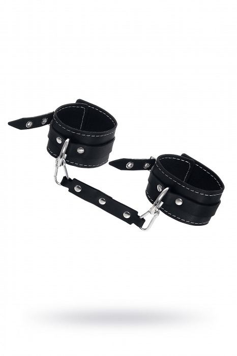 Черные двухслойные кожаные оковы с белой строчкой - Pecado - купить с доставкой в Нижнекамске