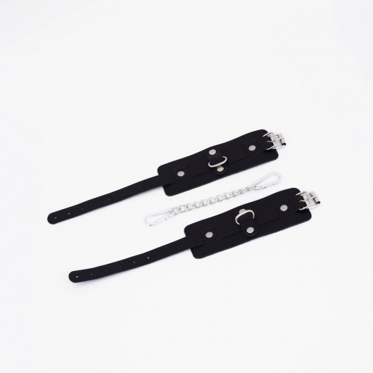 Черные кожаные оковы с хромированной фурнитурой - Crazy Handmade - купить с доставкой в Нижнекамске