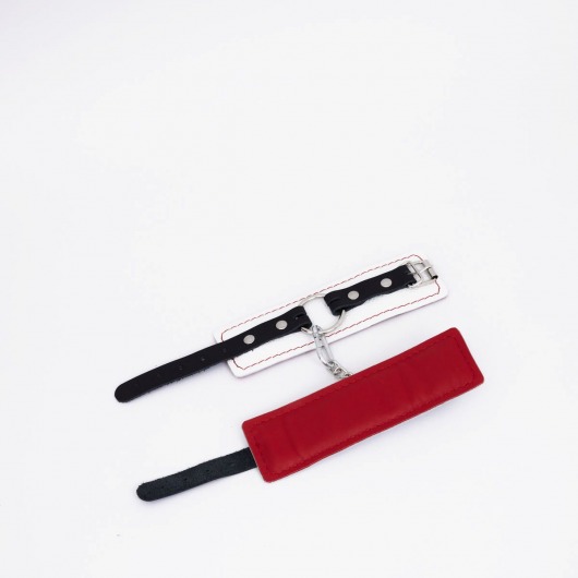 Бело-красные кожаные наручники - Crazy Handmade - купить с доставкой в Нижнекамске