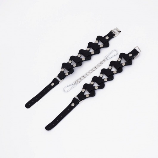 Черные кожаные наручники из звеньев - Crazy Handmade - купить с доставкой в Нижнекамске