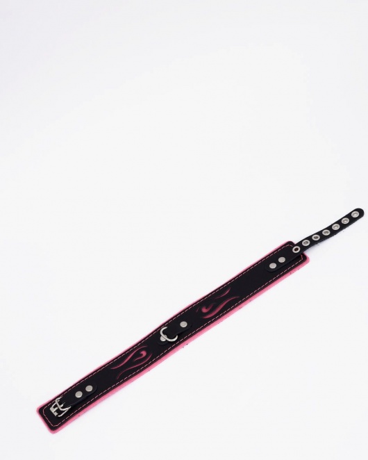 Черно-розовый кожаный ошейник с розовой строчкой - Crazy Handmade - купить с доставкой в Нижнекамске