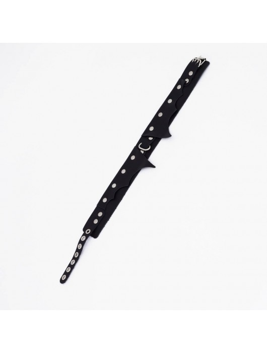 Черный однослойный кожаный ошейник с имитацией фигурного воротничка - Crazy Handmade - купить с доставкой в Нижнекамске