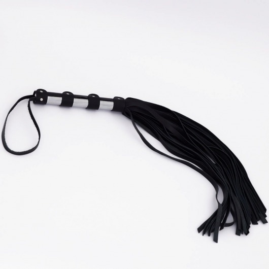 Черный кожаный флоггер со стальной ручкой - 45 см. - Crazy Handmade - купить с доставкой в Нижнекамске