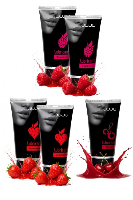 Набор из 5 съедобных лубрикантов JUJU (клубника х 2, малина х 2, вишня) - JuJu - купить с доставкой в Нижнекамске