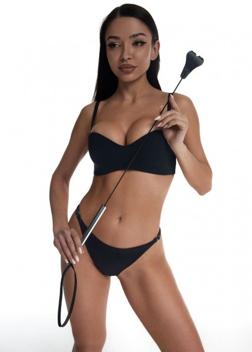 Стек с черным кожаным наконечником в виде сердца и металлической ручкой - 67 см. - Crazy Handmade - купить с доставкой в Нижнекамске