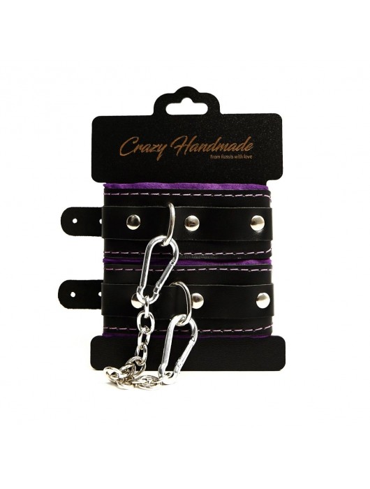 Черно-фиолетовые скругленные наручники с мягкой подкладкой - Crazy Handmade - купить с доставкой в Нижнекамске