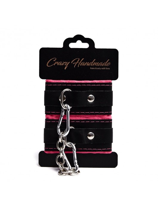 Черно-розовые скругленные наручники с мягкой подкладкой - Crazy Handmade - купить с доставкой в Нижнекамске