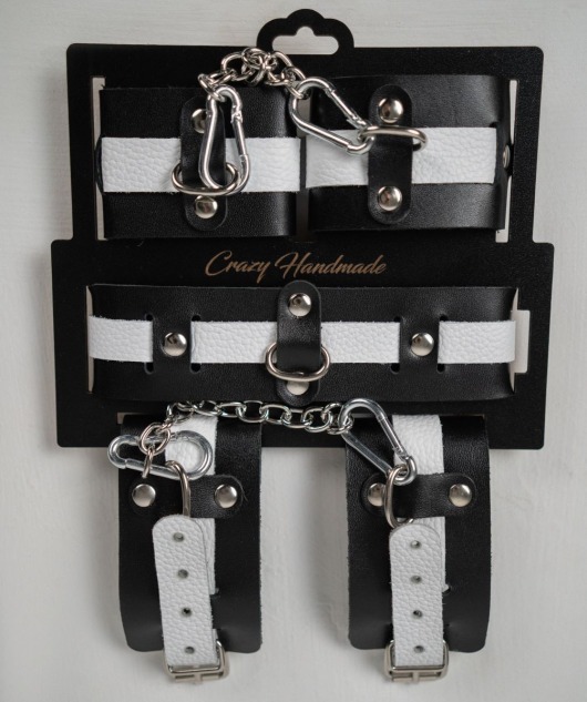 Набор фиксаторов из черной и белой натуральной кожи - Crazy Handmade - купить с доставкой в Нижнекамске