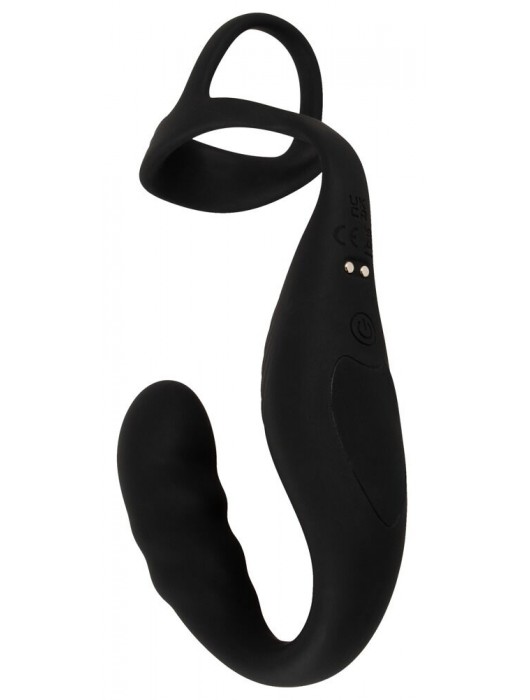 Черное эрекционное кольцо со стимуляцией промежности и анальной пробкой Cock Ring with RC Prostate Plug - Orion - в Нижнекамске купить с доставкой