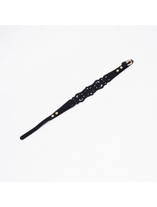 Черный ажурный чокер с золотистой фурнитурой - Crazy Handmade - купить с доставкой в Нижнекамске