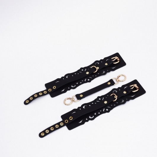 Черный кожаные оковы с узорами и золотистой фурнитурой - Crazy Handmade - купить с доставкой в Нижнекамске