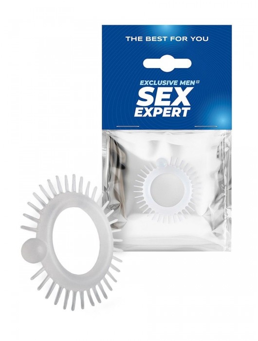 Эластичное эрекционное кольцо с шипиками и шариком - Sex Expert - в Нижнекамске купить с доставкой