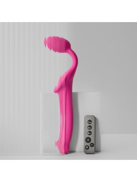 Ярко-розовый безремневой страпон Strap-on-me Vibrating Bendable Strap-On size XL - Strap-on-me - купить с доставкой в Нижнекамске