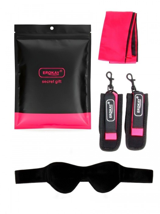 Черно-розовый эротический набор: маска, наручники и повязка - Erokay - купить с доставкой в Нижнекамске