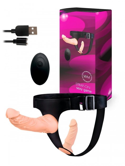 Женский страпон с 2 насадками, вибрацией и пультом ДУ - Erowoman-Eroman - купить с доставкой в Нижнекамске