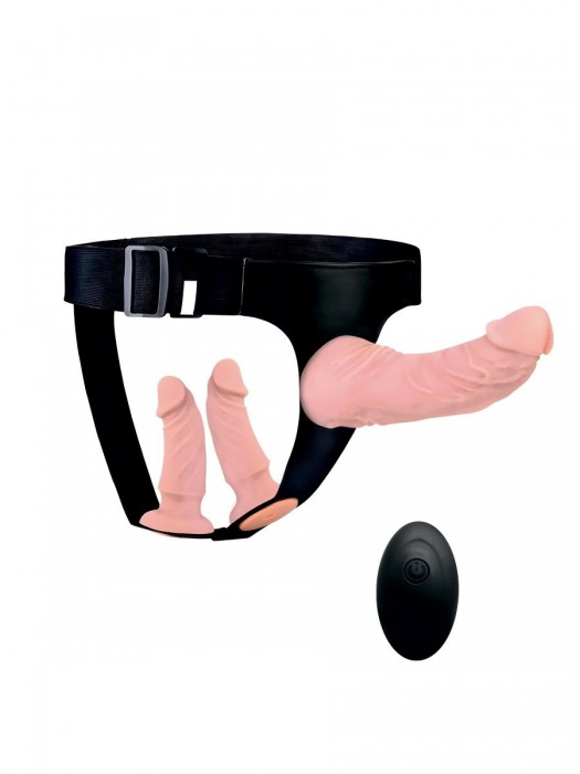 Женский страпон с 3 насадками и вибрацией - Erowoman-Eroman - купить с доставкой в Нижнекамске