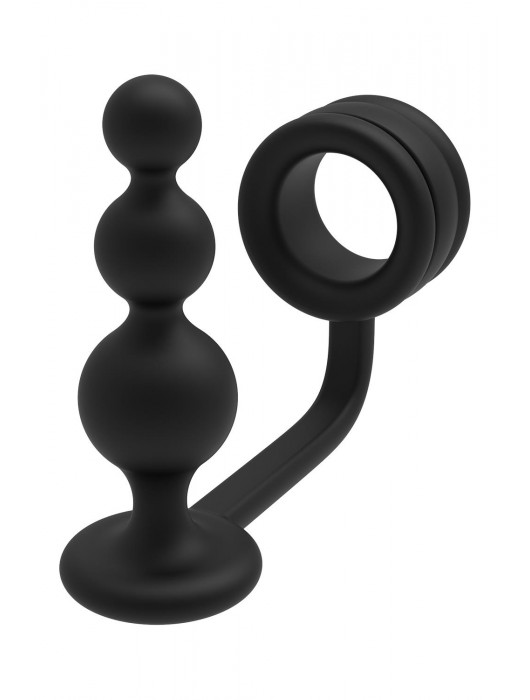 Черное эрекционное кольцо с анальной елочкой Cockring With Beaded Anal Plug - Dream Toys - в Нижнекамске купить с доставкой
