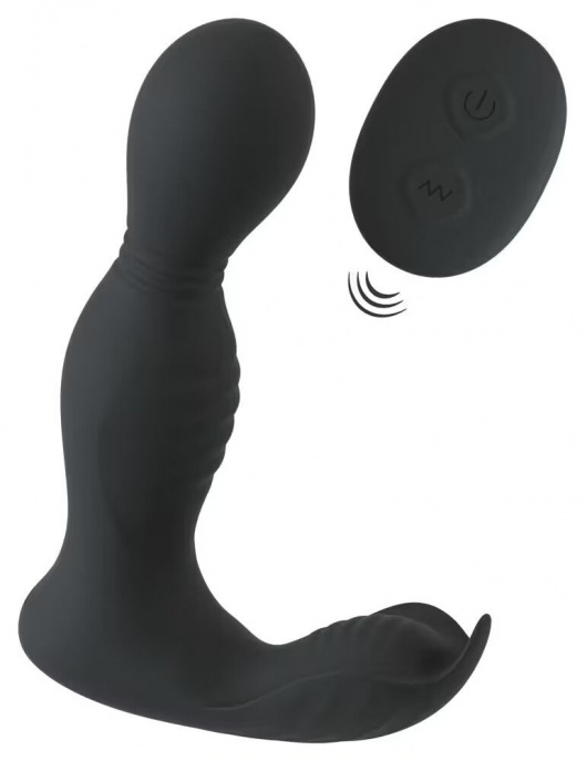 Черная анальная пробка с вибрацией, вращением и пультом ДУ RC Butt Plug with 2 Functions - Orion - в Нижнекамске купить с доставкой