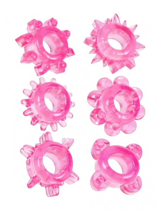 Набор из 6 розовых эрекционных колец с различным рельефом - Erowoman-Eroman - в Нижнекамске купить с доставкой
