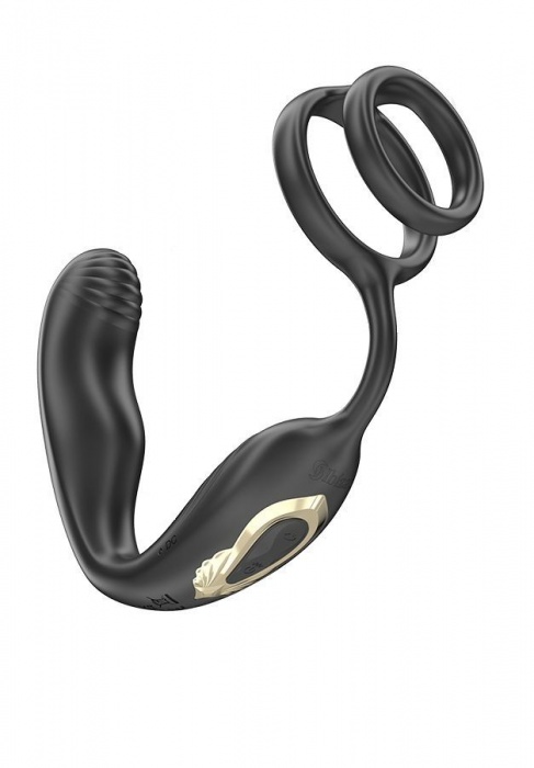 Черная анальная пробка с вращением и эрекционными кольцами - Ibiza - в Нижнекамске купить с доставкой