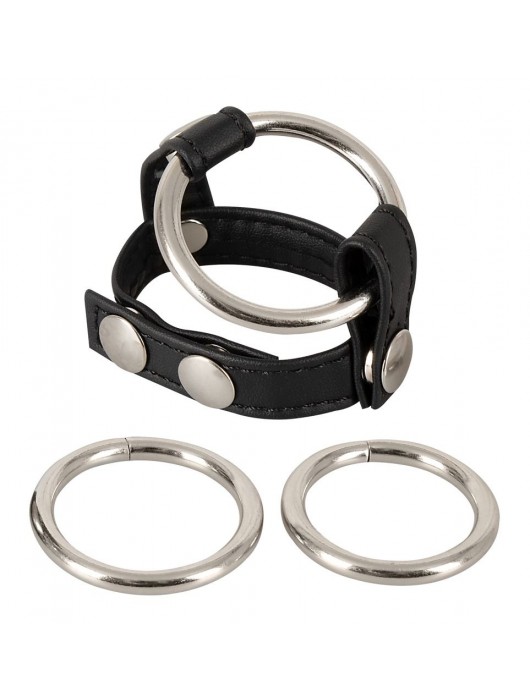 Подхват для мошонки с 3 съемными эрекционными кольцами Leder-Riemen - Orion - в Нижнекамске купить с доставкой