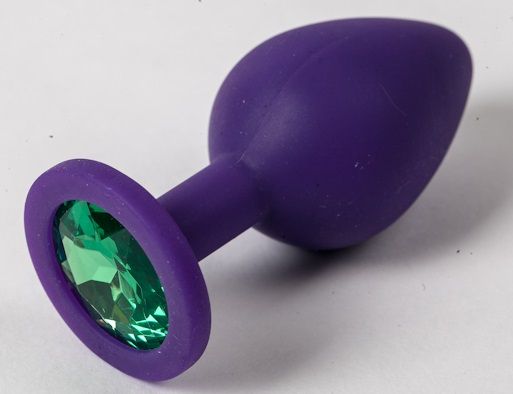 Фиолетовая силиконовая пробка с зеленым кристаллом - 9,5 см. - 4sexdreaM - купить с доставкой в Нижнекамске