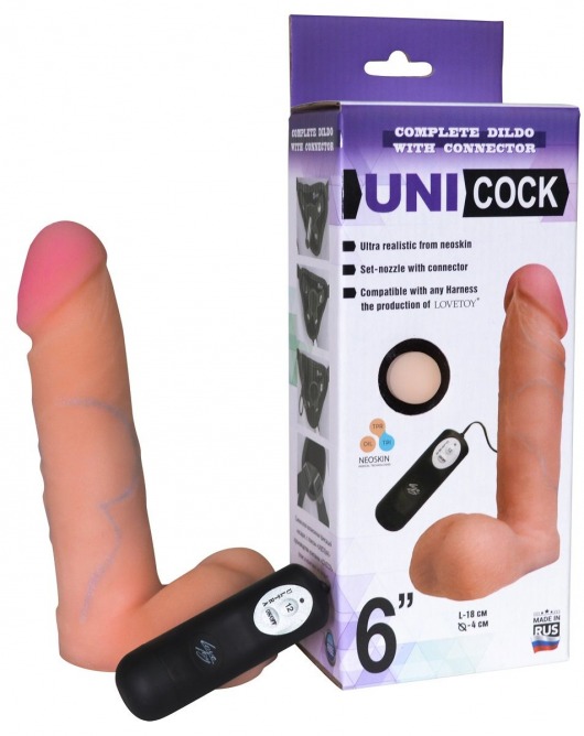 Фаллическая насадка Харнесс UNICOCK 6  с вибрацией - 18 см. - LOVETOY (А-Полимер) - купить с доставкой в Нижнекамске