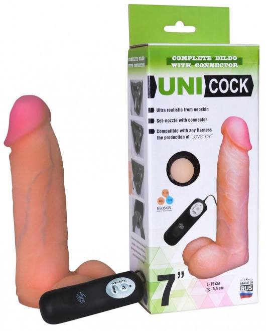 Фаллическая насадка Харнесс UNICOCK 7  с вибрацией - 19 см. - LOVETOY (А-Полимер) - купить с доставкой в Нижнекамске