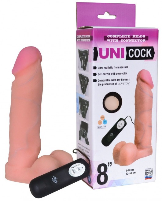 Фаллическая насадка Харнесс UNICOCK 8  с вибрацией - 20 см. - LOVETOY (А-Полимер) - купить с доставкой в Нижнекамске