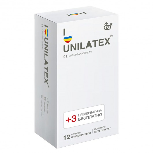 Разноцветные ароматизированные презервативы Unilatex Multifruit  - 12 шт. + 3 шт. в подарок - Unilatex - купить с доставкой в Нижнекамске